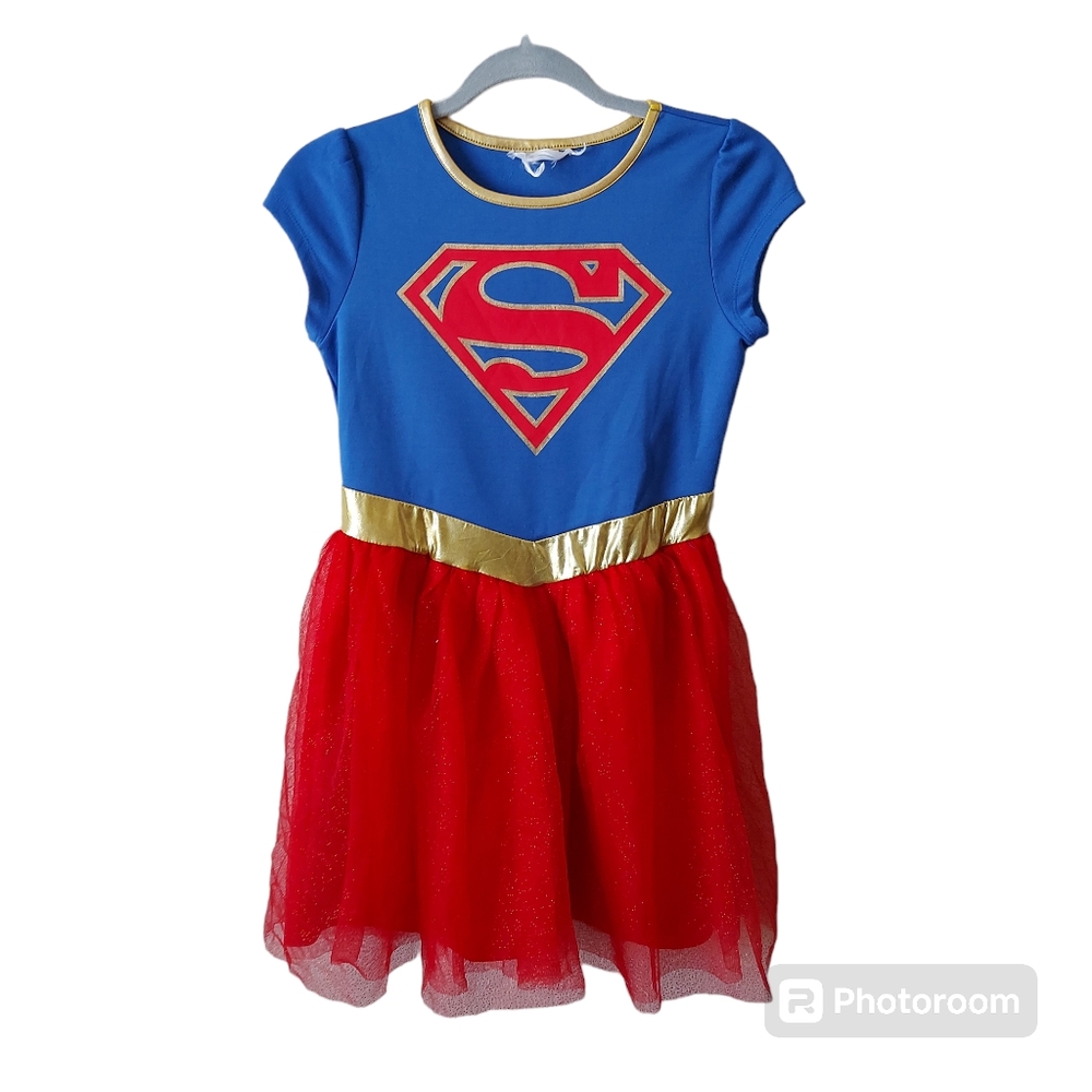 *Supergirl Superman Girls Dress Knit Top Tulle Skirt Size Large Custom Fun Party